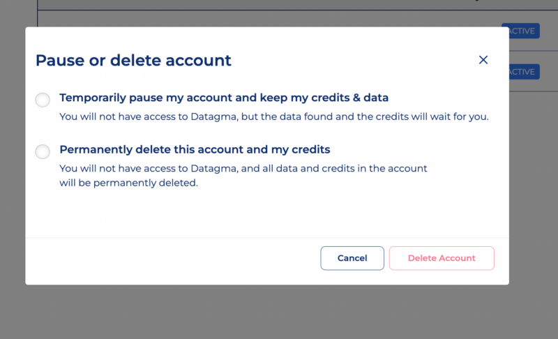 Pause your Datagma account to do not lose your credits