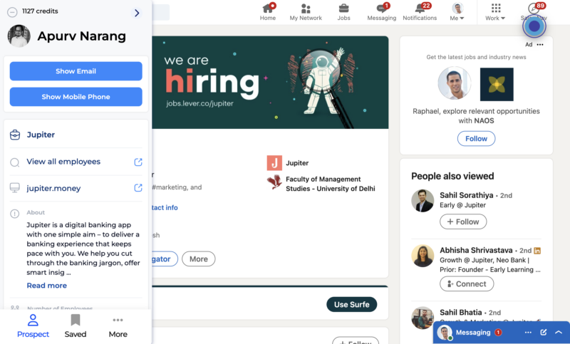 Find phone numbers and emails directly while browsing LinkedIn with Chrome Extension