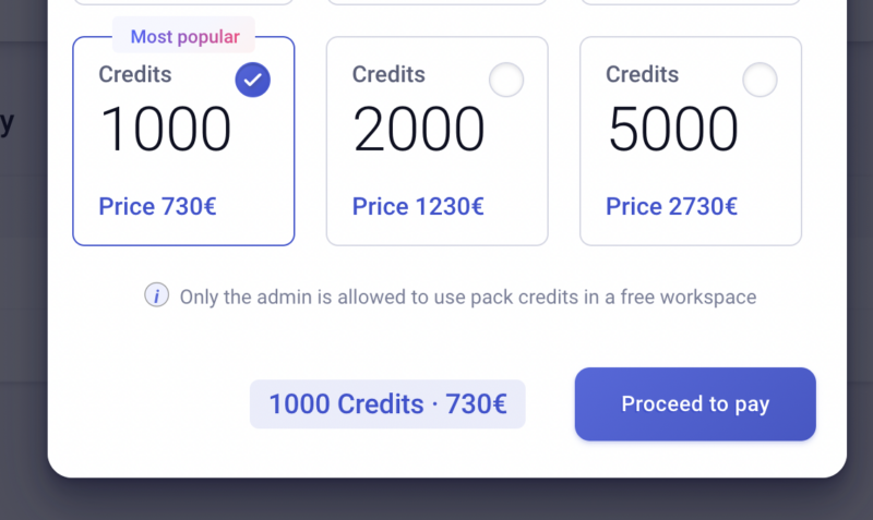 Kaspr charge 1000 credits for 730 euros